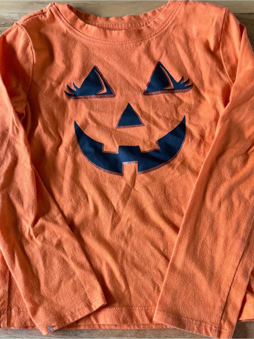Girls Orange Long Sleeve Halloween Pumpkin Face Graphic T- Shirt